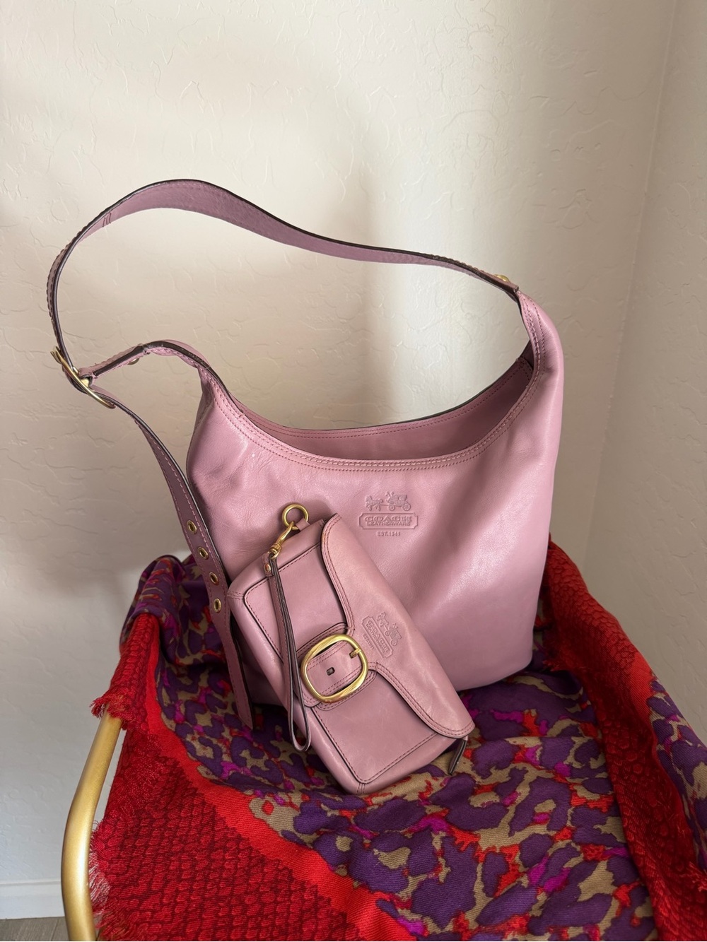 Coach 2008 Light Mauve Tattersall Duffle with Matching Wristlet - HTF color